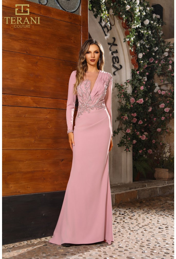 Mother of the bride Dresses Long Sleeve Formal Mother of the Bride Evening Dress Dusty Rose