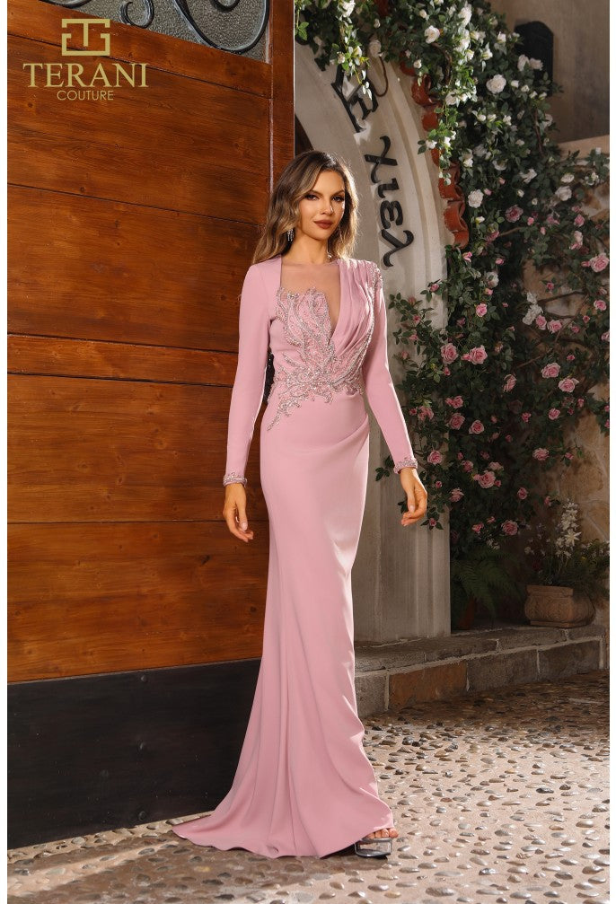 Mother of the bride Dresses Long Sleeve Formal Mother of the Bride Evening Dress Dusty Rose