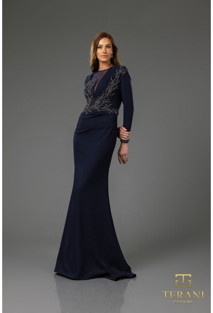Mother of the bride Dresses Long Sleeve Formal Mother of the Bride Evening Dress  Navy