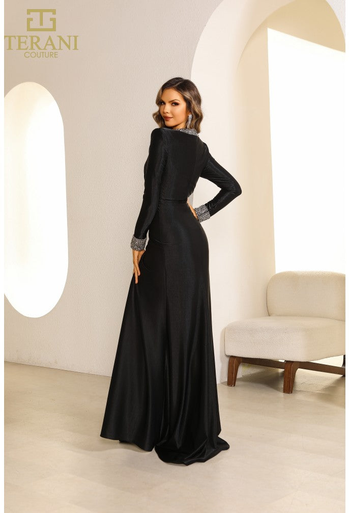 Mother of the Bride Dresses Long Sleeve Formal Metallic Evening Dress Black