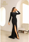 Mother of the Bride Dresses Long Sleeve Formal Metallic Evening Dress Black
