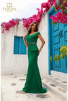 Formal Dresses Long Beaded Applique Formal Peplum Evening Dress Emerald