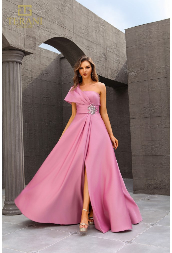 Formal Dresses Pleated Long Formal Beaded Evening Dress Rose