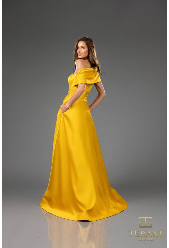 Formal Dresses Pleated Long Formal Beaded Evening Dress Gold