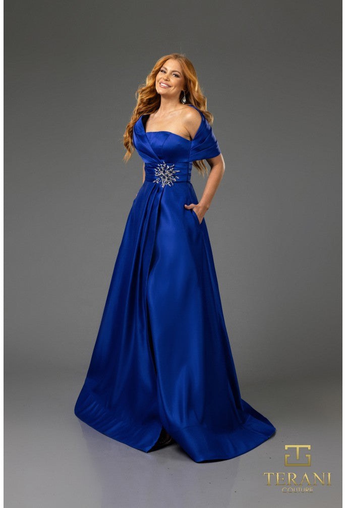 Formal Dresses Pleated Long Formal Beaded Evening Dress Royal