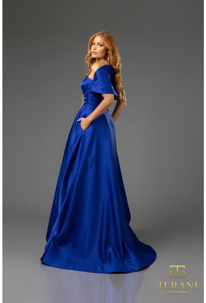 Formal Dresses Pleated Long Formal Beaded Evening Dress Royal