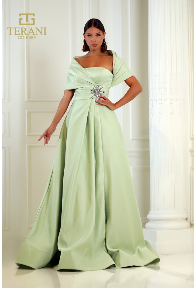 Formal Dresses Pleated Long Formal Beaded Evening Dress Sage