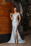 Formal Dresses Formal Long 3D Floral Applique Evening Dress Blue
