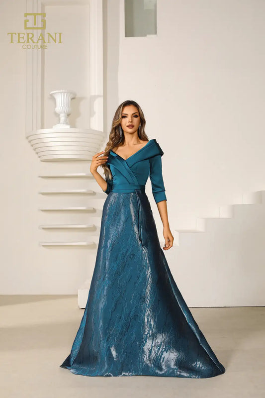 Formal Dresses Pleated Long Formal A Line Evening Dress Blue