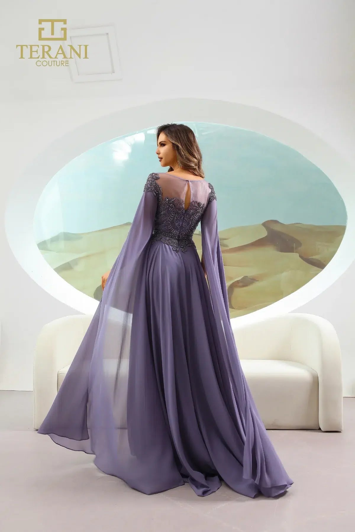 Formal Dresses A Line Long Formal Beaded Cape Evening Dress Blueberry