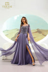 Formal Dresses A Line Long Formal Beaded Cape Evening Dress Blueberry