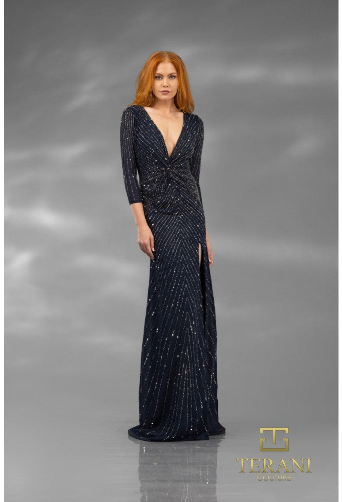 Formal Dresses Long Formal Slit Sequin Evening Dress Navy