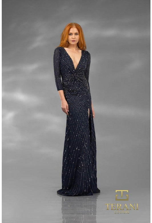 Formal Dresses Long Formal Slit Sequin Evening Dress Navy