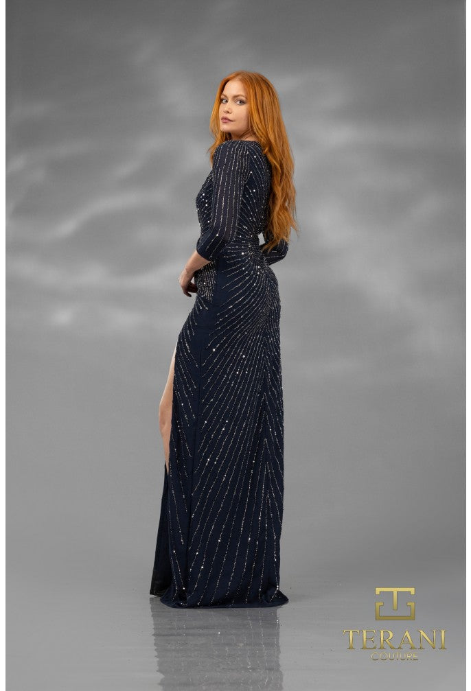Formal Dresses Long Formal Slit Sequin Evening Dress Navy