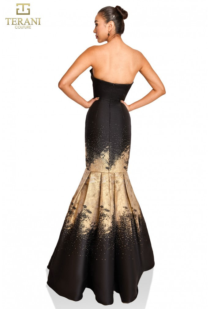 Prom Dresses Fitted Mermaid Long Formal Prom Dress Black Gold