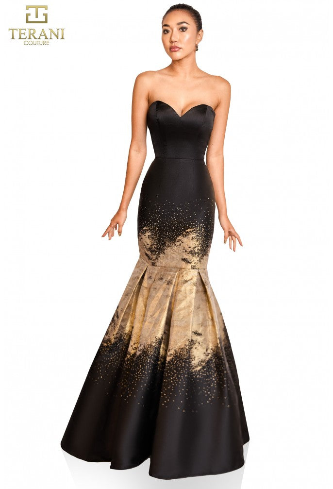 Prom Dresses Fitted Mermaid Long Formal Prom Dress Black Gold