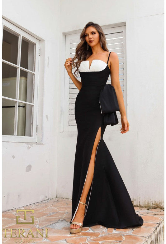 Prom Dresses Prom Long Fitted Slit Evening Formal Dres Black White