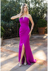 Prom Dresses Pleated Prom Long Slit Formal Dress Fuchsia