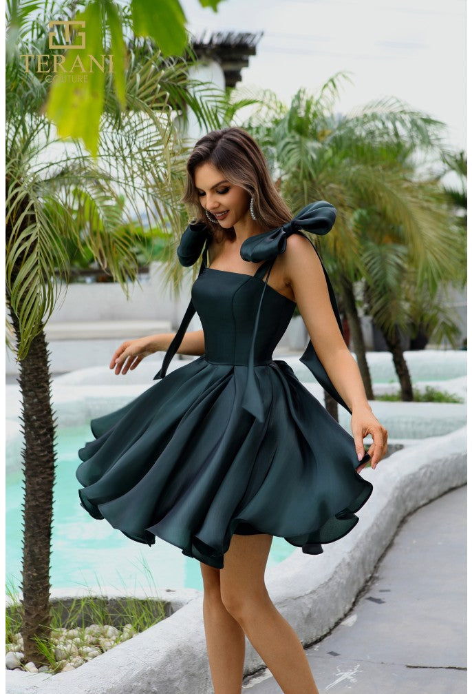 Cocktail Dresses Short Ruffle Cocktail Dress Dark Green