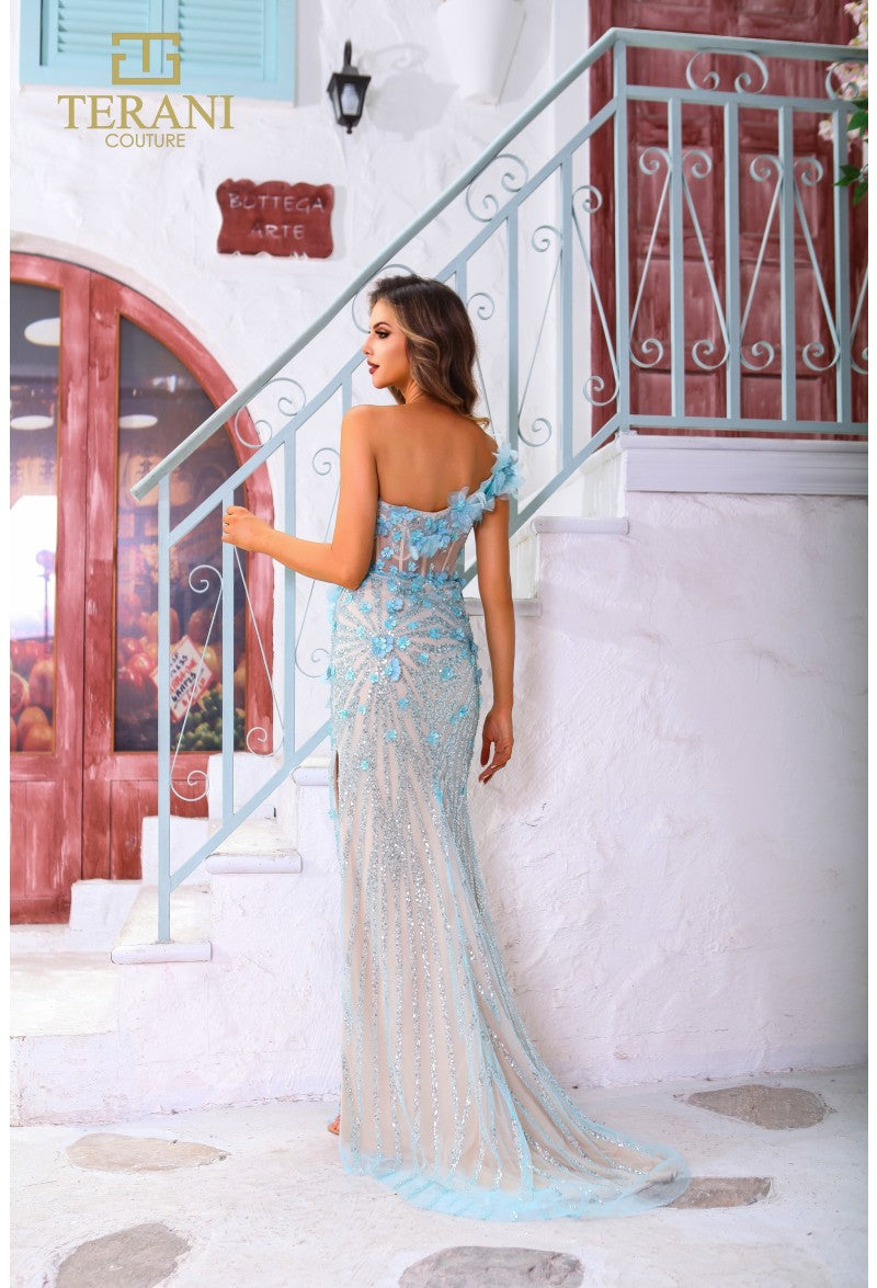Prom Dresses Fitted Slit Long Formal Beaded Corset Prom Dress Tiffany Nude