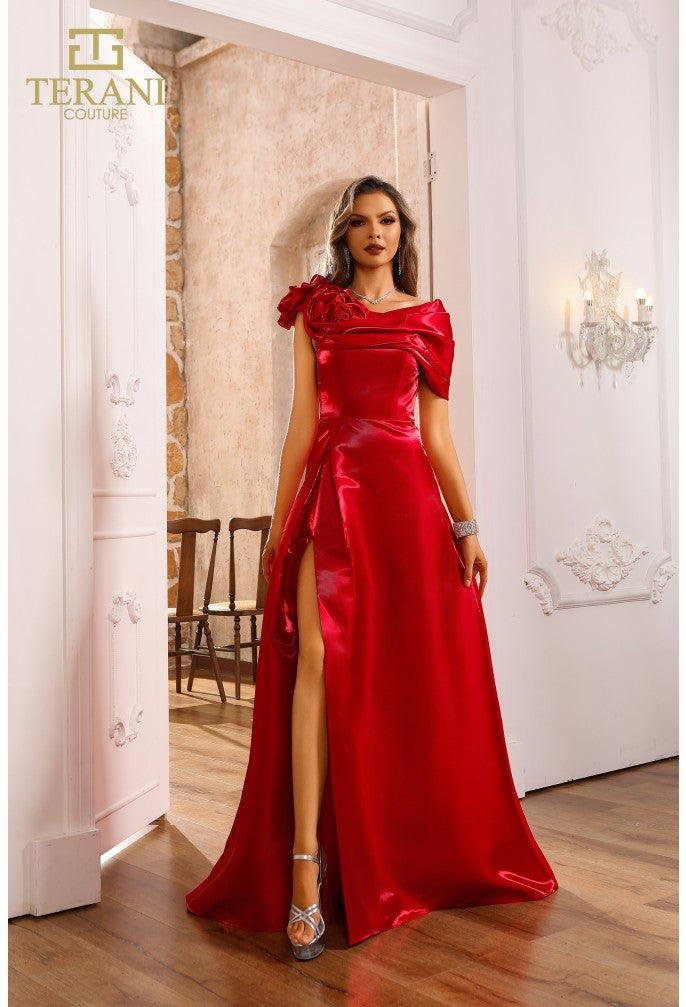 Prom Dresses Pleated Long Formal Slit A Line Prom Dress Ruby