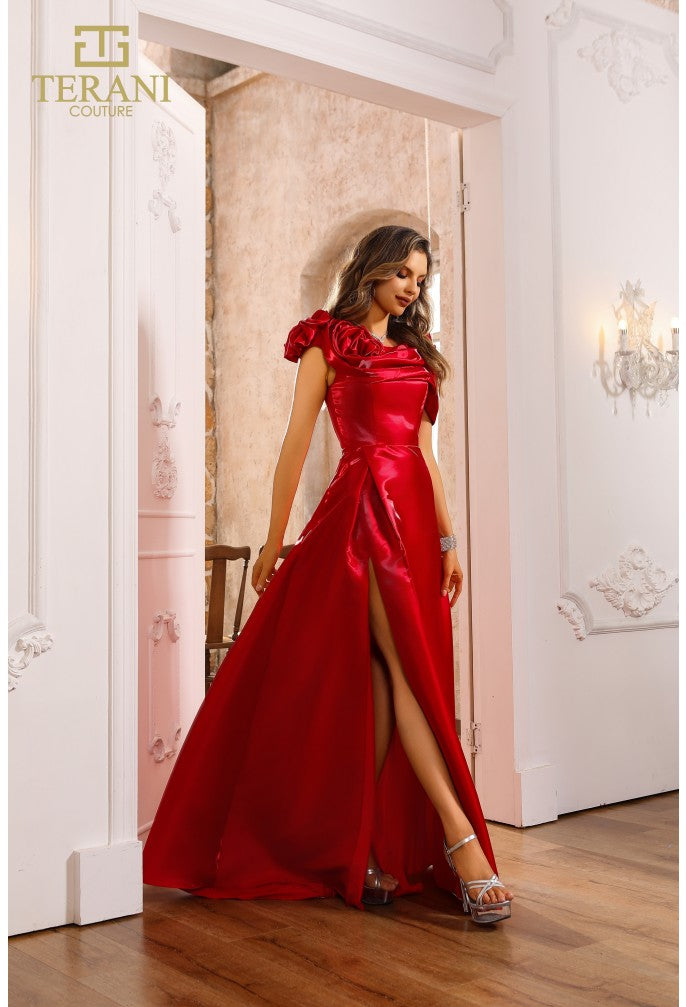 Prom Dresses Pleated Long Formal Slit A Line Prom Dress Ruby