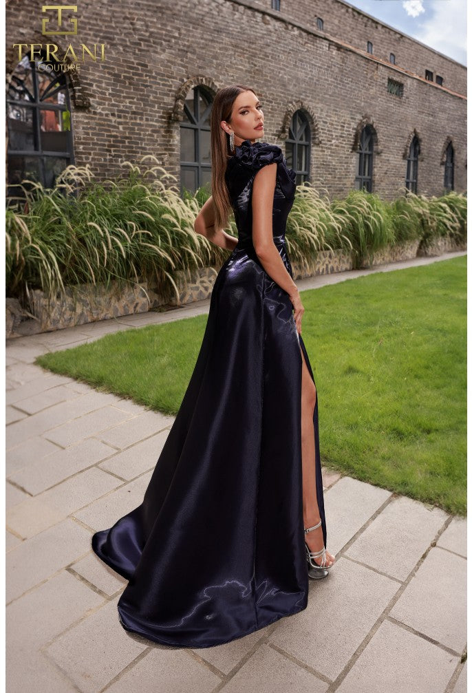Prom Dresses Pleated Long Formal Slit A Line Prom Dress Indigo