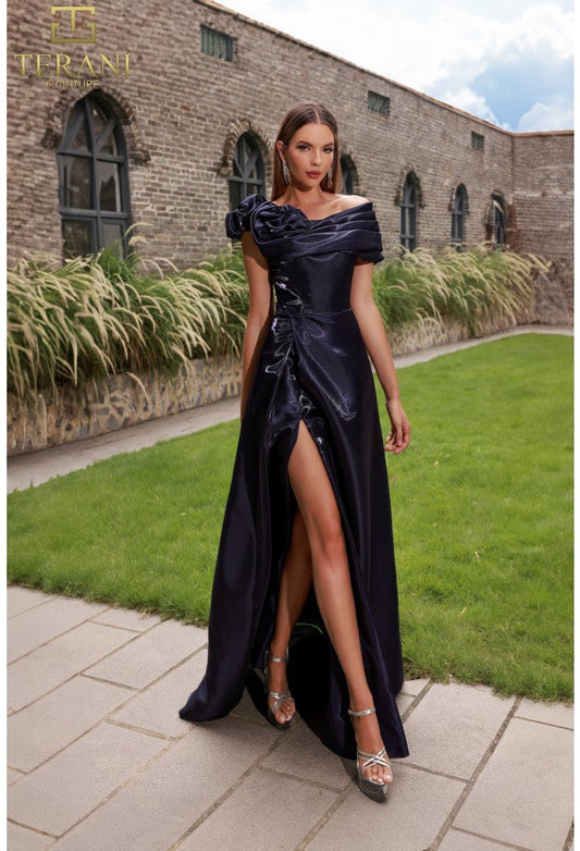 Prom Dresses Pleated Long Formal Slit A Line Prom Dress Indigo