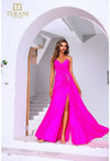 Prom Dresses Bead Slit Long Formal Metallic Prom Dress Neon Pink