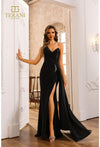 Prom Dresses Bead Slit Long Formal Metallic Prom Dress Black