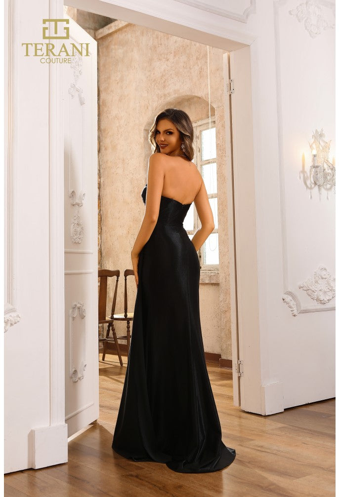 Prom Dresses Bead Slit Long Formal Metallic Prom Dress Black
