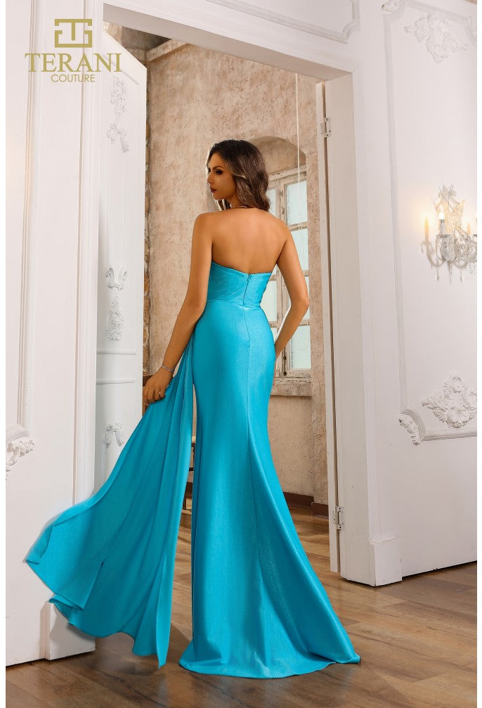 Prom Dresses Bead Slit Long Formal Metallic Prom Dress Turquoise