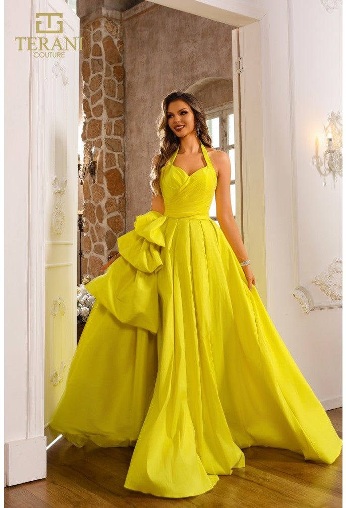 Prom Dresses Pleated Formal Long Ball Gown Slit Prom Dress Lemon
