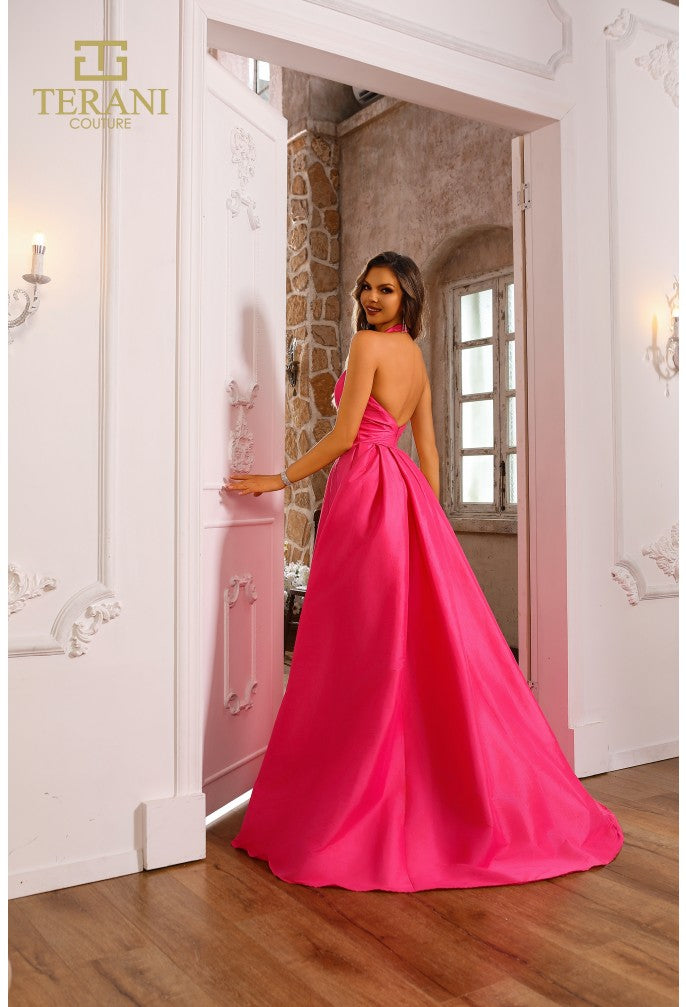 Prom Dresses Pleated Formal Long Ball Gown Slit Prom Dress Coral Pink