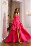 Prom Dresses Pleated Formal Long Ball Gown Slit Prom Dress Coral Pink