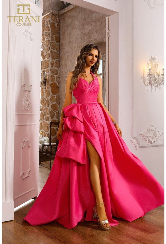 Prom Dresses Pleated Formal Long Ball Gown Slit Prom Dress Coral Pink