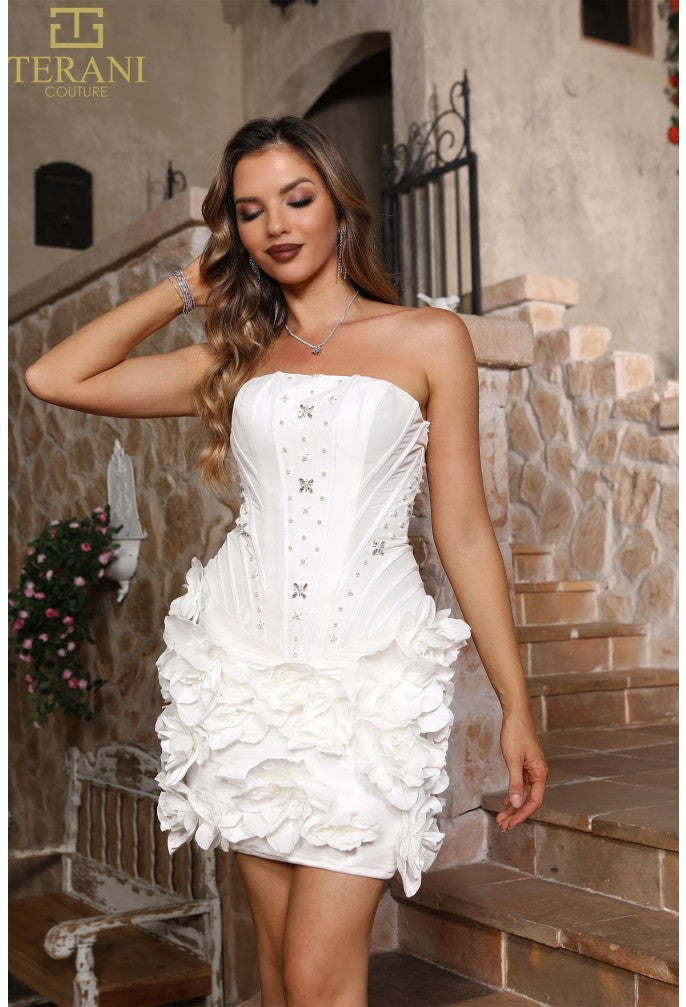 Wedding Dresses Short Floral Applique Corset Wedding Dress Ivory