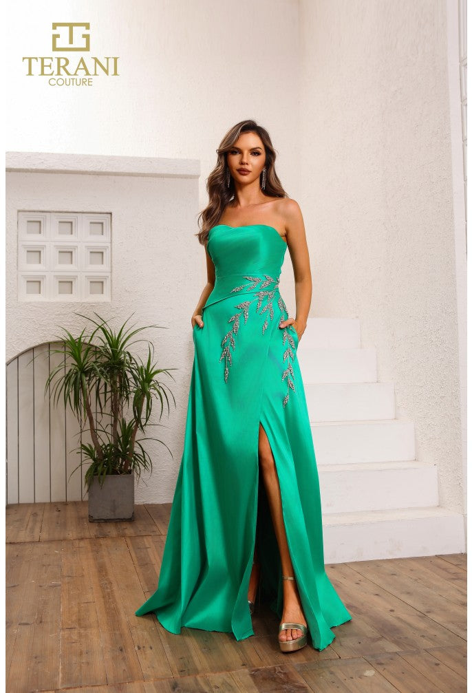 Prom Dresses A Line Long Beaded Formal Applique Prom Dress Emerald