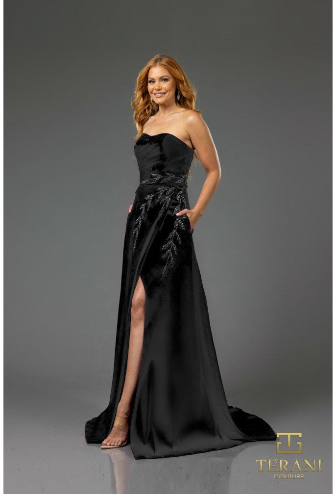 Prom Dresses A Line Long Beaded Formal Applique Prom Dress Black