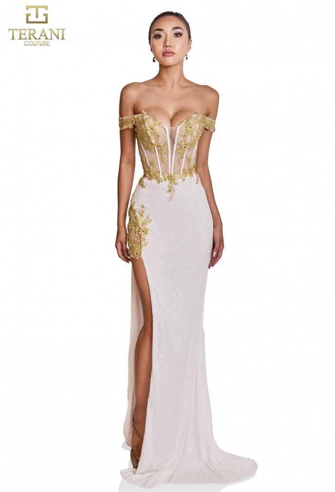 Prom Dresses Long Lace Formal Prom Dress Ivory Gold