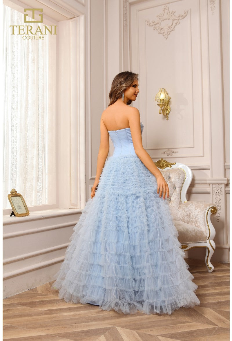 Prom Dresses Ruffle Evening Long Formal Prom Dress Light Blue