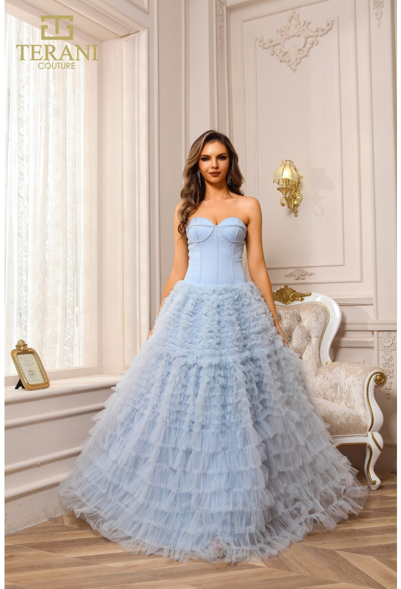 Prom Dresses Ruffle Evening Long Formal Prom Dress Light Blue