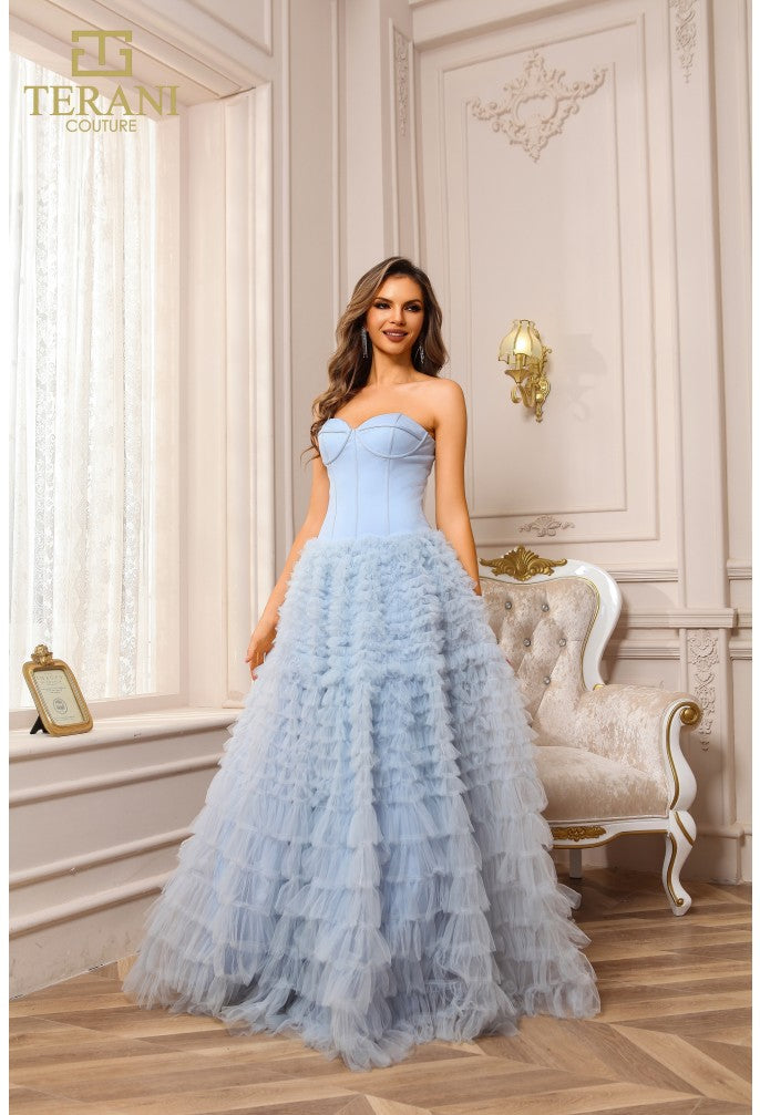 Prom Dresses Ruffle Evening Long Formal Prom Dress Light Blue