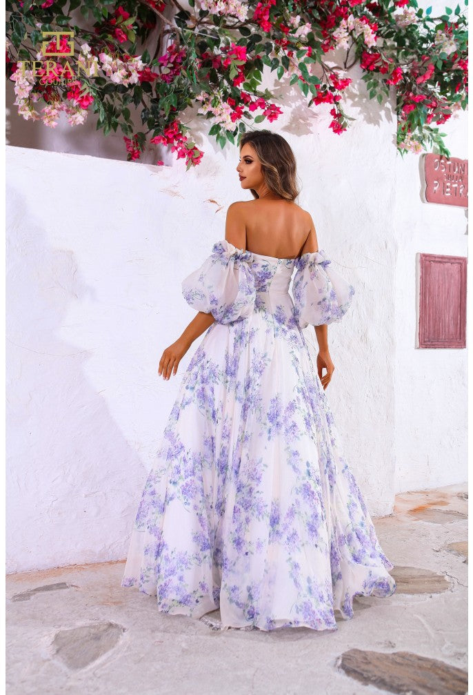 Prom Dresses A Line Long Formal Printed Prom Dress Ivory Multi