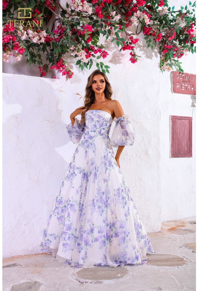 Prom Dresses A Line Long Formal Printed Prom Dress Ivory Multi