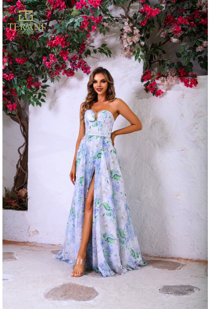 Prom Dresses Long Formal Printed A Line Prom Dress Ivory Multi
