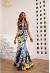 Prom Dresses Floral Long Fitted Formal Prom Dress  Blue Multi