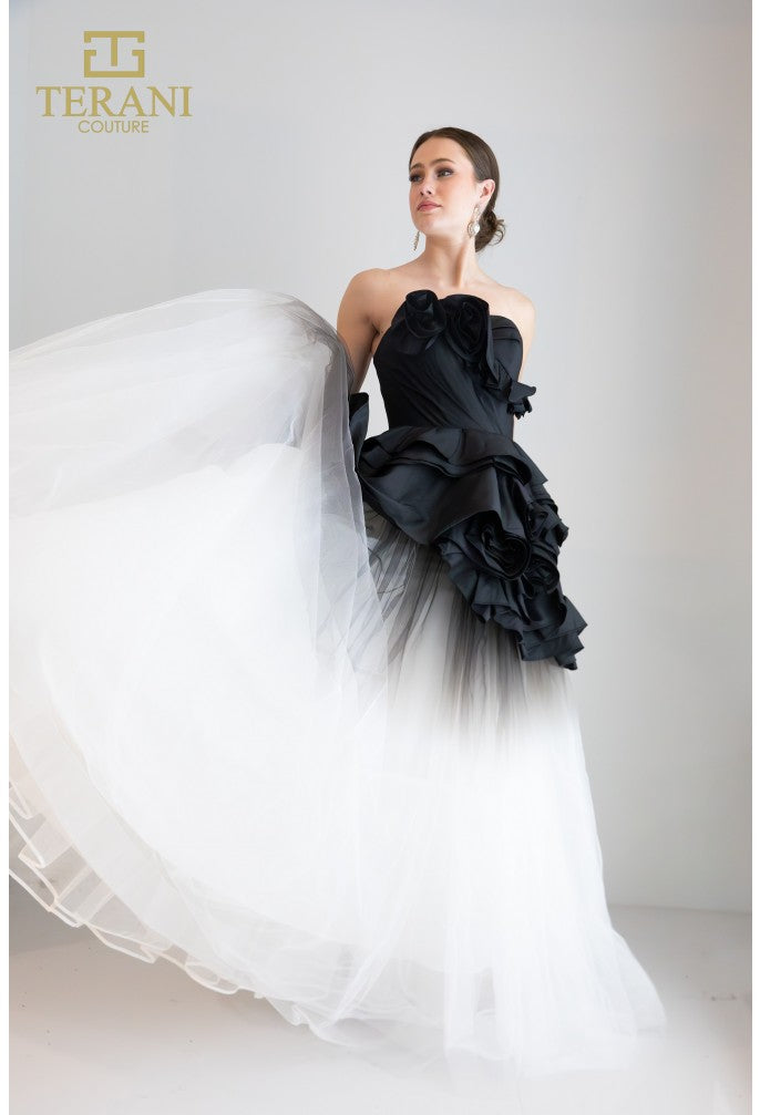 Prom Dresses Long Ruffle Lace Formal Prom Dress Black Ivory