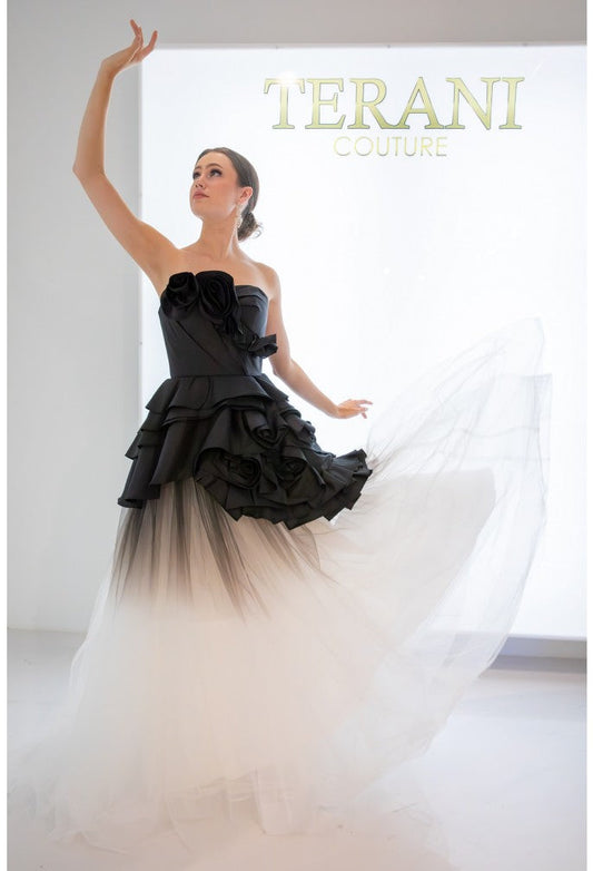 Prom Dresses Long Ruffle Lace Formal Prom Dress Black Ivory