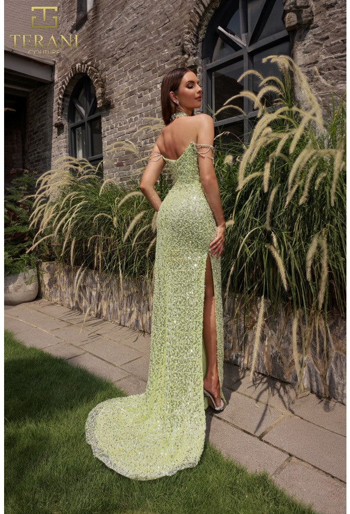 Prom Dresses Fitted Slit Formal Beaded Long Prom Dress Citrine